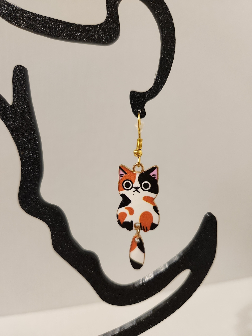 Calico Cat Dangle Earring - Gold Hook